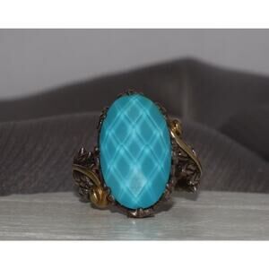 Barbara Bixby 925 & 18k Yellow Gold Turquoise Doublet Feather Ring 13G / Sz 8